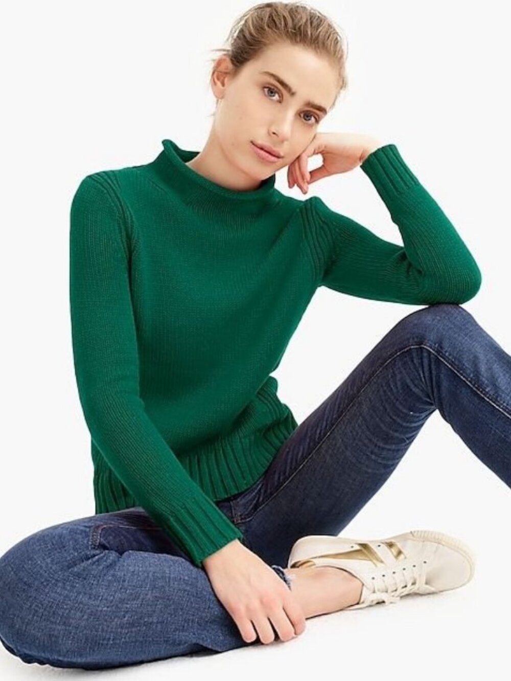 J.Crew Always Roll Neck Sweater Women S Emerald Green Cotton Blend J0437